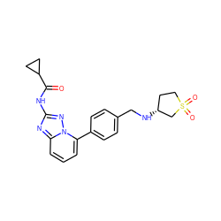 O=C(Nc1nc2cccc(-c3ccc(CN[C@@H]4CCS(=O)(=O)C4)cc3)n2n1)C1CC1 ZINC000118392743