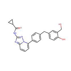 O=C(Nc1nc2cccc(-c3ccc(Cc4ccc(O)c(CO)c4)cc3)n2n1)C1CC1 ZINC000299822352