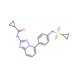 O=C(Nc1nc2cccc(-c3ccc(NS(=O)(=O)C4CC4)cc3)n2n1)C1CC1 ZINC000118406957