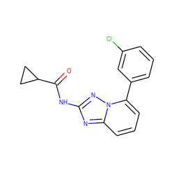 O=C(Nc1nc2cccc(-c3cccc(Cl)c3)n2n1)C1CC1 ZINC000043195956