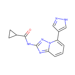 O=C(Nc1nc2cccc(-c3cn[nH]c3)n2n1)C1CC1 ZINC000299821039