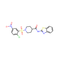 O=C(Nc1nc2ccccc2s1)C1CCN(S(=O)(=O)c2cc([N+](=O)[O-])ccc2Cl)CC1 ZINC000009662786