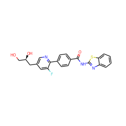 O=C(Nc1nc2ccccc2s1)c1ccc(-c2ncc(C[C@H](O)CO)cc2F)cc1 ZINC000207224453