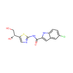 O=C(Nc1ncc([C@H](O)CO)s1)c1cc2cc(Cl)ccc2[nH]1 ZINC000040430570