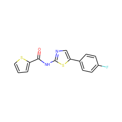 O=C(Nc1ncc(-c2ccc(F)cc2)s1)c1cccs1 ZINC000040917710