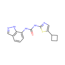 O=C(Nc1ncc(C2CCC2)s1)Nc1cccc2cn[nH]c12 ZINC000028372455