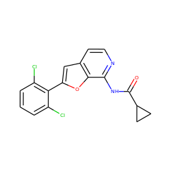 O=C(Nc1nccc2cc(-c3c(Cl)cccc3Cl)oc12)C1CC1 ZINC001772619879