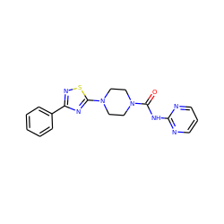 O=C(Nc1ncccn1)N1CCN(c2nc(-c3ccccc3)ns2)CC1 ZINC000034837764