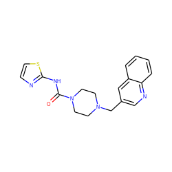 O=C(Nc1nccs1)N1CCN(Cc2cnc3ccccc3c2)CC1 ZINC000200261217