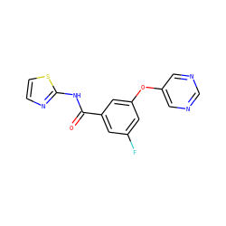 O=C(Nc1nccs1)c1cc(F)cc(Oc2cncnc2)c1 ZINC000096939176