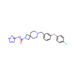 O=C(Nc1nn[nH]n1)N1CC2(CCN(Cc3cccc(Oc4ccc(Cl)cc4)c3)CC2)C1 ZINC000103263340