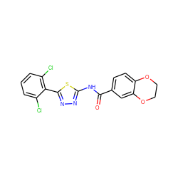 O=C(Nc1nnc(-c2c(Cl)cccc2Cl)s1)c1ccc2c(c1)OCCO2 ZINC000043023729