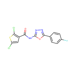 O=C(Nc1nnc(-c2ccc(F)cc2)o1)c1cc(Cl)sc1Cl ZINC000004275969