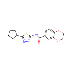 O=C(Nc1nnc(C2CCCC2)s1)c1ccc2c(c1)OCCO2 ZINC000043123534