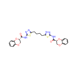 O=C(Nc1nnc(CCCCc2nnc(NC(=O)[C@@H]3COc4ccccc4O3)s2)s1)[C@@H]1COc2ccccc2O1 ZINC000169697732