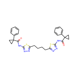 O=C(Nc1nnc(CCCCc2nnc(NC(=O)C3(c4ccccc4)CC3)s2)s1)C1(c2ccccc2)CC1 ZINC000169697932