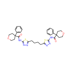 O=C(Nc1nnc(CCCCc2nnc(NC(=O)C3(c4ccccc4)CCOCC3)s2)s1)C1(c2ccccc2)CCOCC1 ZINC000169697930