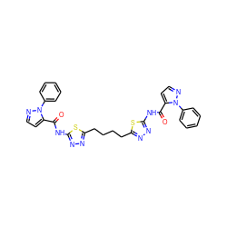 O=C(Nc1nnc(CCCCc2nnc(NC(=O)c3ccnn3-c3ccccc3)s2)s1)c1ccnn1-c1ccccc1 ZINC000169698036