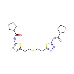 O=C(Nc1nnc(CCSCCc2nnc(NC(=O)C3CCCC3)s2)s1)C1CCCC1 ZINC000169697715