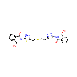 O=C(Nc1nnc(CCSCCc2nnc(NC(=O)c3ccccc3CO)s2)s1)c1ccccc1CO ZINC000169697961