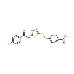 O=C(Nc1nnc(SCc2ccc([N+](=O)[O-])cc2)s1)c1ccc(F)cc1 ZINC000029128062