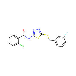 O=C(Nc1nnc(SCc2cccc(F)c2)s1)c1ccccc1Cl ZINC000002835620