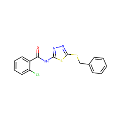 O=C(Nc1nnc(SCc2ccccc2)s1)c1ccccc1Cl ZINC000004086591