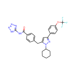 O=C(Nc1nnn[nH]1)c1ccc(Cc2cc(-c3ccc(OC(F)(F)F)cc3)nn2C2CCCCC2)cc1 ZINC000038516999