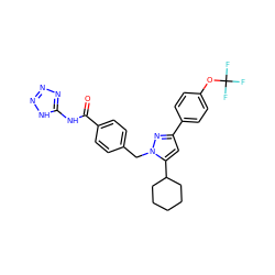 O=C(Nc1nnn[nH]1)c1ccc(Cn2nc(-c3ccc(OC(F)(F)F)cc3)cc2C2CCCCC2)cc1 ZINC000003963178