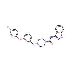 O=C(Nc1noc2ccccc12)N1CCN(Cc2cccc(Oc3ccc(Cl)cc3)c2)CC1 ZINC000043202242