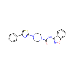 O=C(Nc1noc2ccccc12)N1CCN(c2nc(-c3ccccc3)cs2)CC1 ZINC000095581654