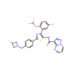 O=C(Nc1sc(-c2ccc(CN3CC(F)C3)cc2)nc1-c1cc(Cl)ccc1OC(F)F)c1cnn2cccnc12 ZINC001772642736