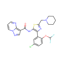 O=C(Nc1sc(CN2CCCCC2)nc1-c1cc(Cl)ccc1OC(F)F)c1cnn2cccnc12 ZINC001772649057