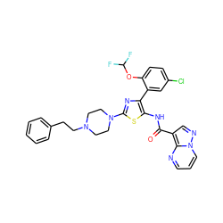 O=C(Nc1sc(N2CCN(CCc3ccccc3)CC2)nc1-c1cc(Cl)ccc1OC(F)F)c1cnn2cccnc12 ZINC001772635348