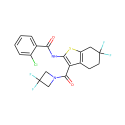 O=C(Nc1sc2c(c1C(=O)N1CC(F)(F)C1)CCC(F)(F)C2)c1ccccc1Cl ZINC000095562665