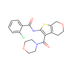 O=C(Nc1sc2c(c1C(=O)N1CCOCC1)CCOC2)c1ccccc1Cl ZINC000095563353