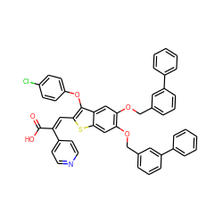 O=C(O)/C(=C/c1sc2cc(OCc3cccc(-c4ccccc4)c3)c(OCc3cccc(-c4ccccc4)c3)cc2c1Oc1ccc(Cl)cc1)c1ccncc1 ZINC000095609813