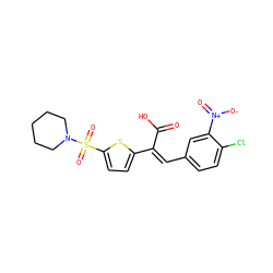 O=C(O)/C(=C\c1ccc(Cl)c([N+](=O)[O-])c1)c1ccc(S(=O)(=O)N2CCCCC2)s1 ZINC000003264690
