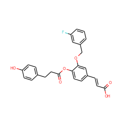 O=C(O)/C=C/c1ccc(OC(=O)CCc2ccc(O)cc2)c(OCc2cccc(F)c2)c1 ZINC000299827783