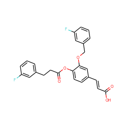 O=C(O)/C=C/c1ccc(OC(=O)CCc2cccc(F)c2)c(OCc2cccc(F)c2)c1 ZINC000299828506