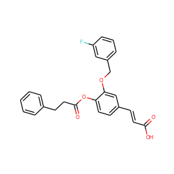 O=C(O)/C=C/c1ccc(OC(=O)CCc2ccccc2)c(OCc2cccc(F)c2)c1 ZINC000299824555