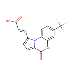 O=C(O)/C=C/c1ccc2c(=O)[nH]c3cc(C(F)(F)F)ccc3n12 ZINC000201419796