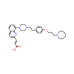 O=C(O)/C=C/c1ccc2cccc(N3CCN(CCc4ccc(OCCCN5CCCCCC5)cc4)CC3)c2n1 ZINC000148160565