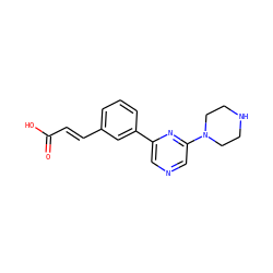 O=C(O)/C=C/c1cccc(-c2cncc(N3CCNCC3)n2)c1 ZINC000040950840