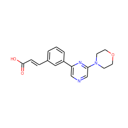 O=C(O)/C=C/c1cccc(-c2cncc(N3CCOCC3)n2)c1 ZINC000045506533