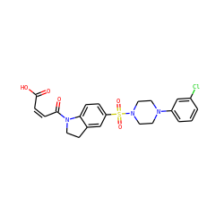 O=C(O)/C=C\C(=O)N1CCc2cc(S(=O)(=O)N3CCN(c4cccc(Cl)c4)CC3)ccc21 ZINC000118514915