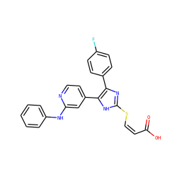 O=C(O)/C=C\Sc1nc(-c2ccc(F)cc2)c(-c2ccnc(Nc3ccccc3)c2)[nH]1 ZINC000299855219