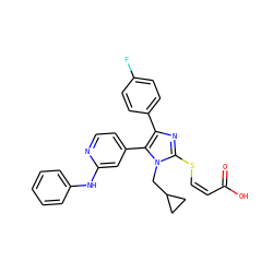 O=C(O)/C=C\Sc1nc(-c2ccc(F)cc2)c(-c2ccnc(Nc3ccccc3)c2)n1CC1CC1 ZINC000299860834