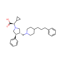 O=C(O)[C@@H](C1CC1)N1C[C@H](CN2CCC(CCCc3ccccc3)CC2)[C@@H](c2ccccc2)C1 ZINC000013819435