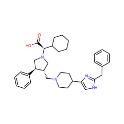 O=C(O)[C@@H](C1CCCCC1)N1C[C@H](CN2CCC(c3c[nH]c(Cc4ccccc4)n3)CC2)[C@@H](c2ccccc2)C1 ZINC000042889023